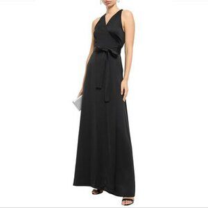DVF Diane von Furstenberg Marisol black satin maxi wrap dress sleeveless New 0